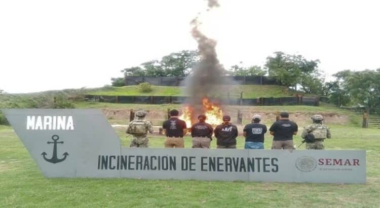 Marina incinera más de una tonelada de clorhidrato de cocaína asegurada en Michoacán